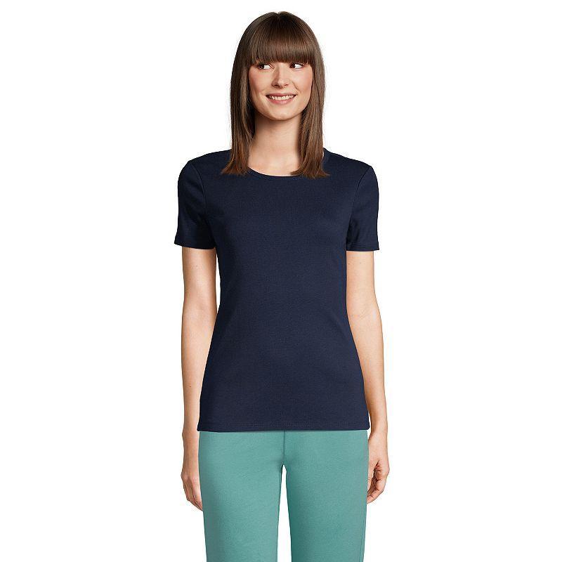 Petite Lands End All-Cotton Crewneck Tee, Womens Blue Team Stripe Product Image