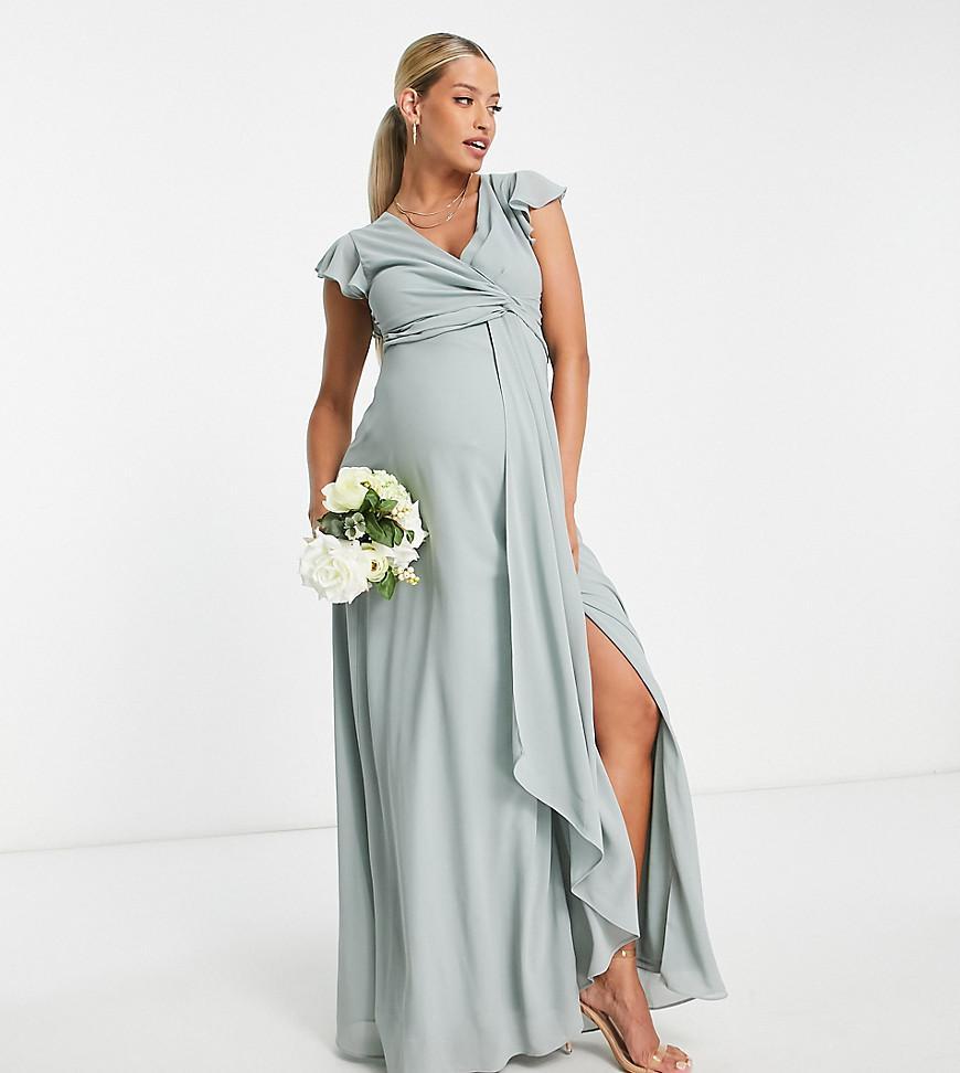 TFNC Maternity bridesmaid flutter sleeve ruffle detail maxi dress Product Image