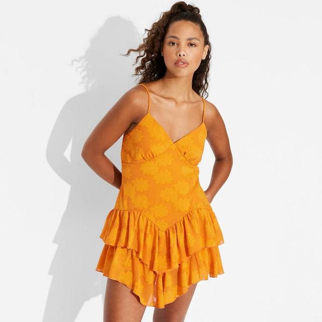 Womens Game Day Ruffle Mini Skater Dress - Wild Fable Dark Orange M Product Image