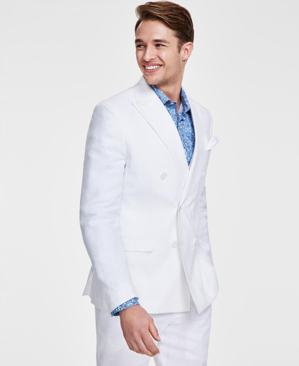 Men's Slim-Fit Stretch Solid Linen Double-Breasted Suit Separate Jacket, Created for Macy's Product Image