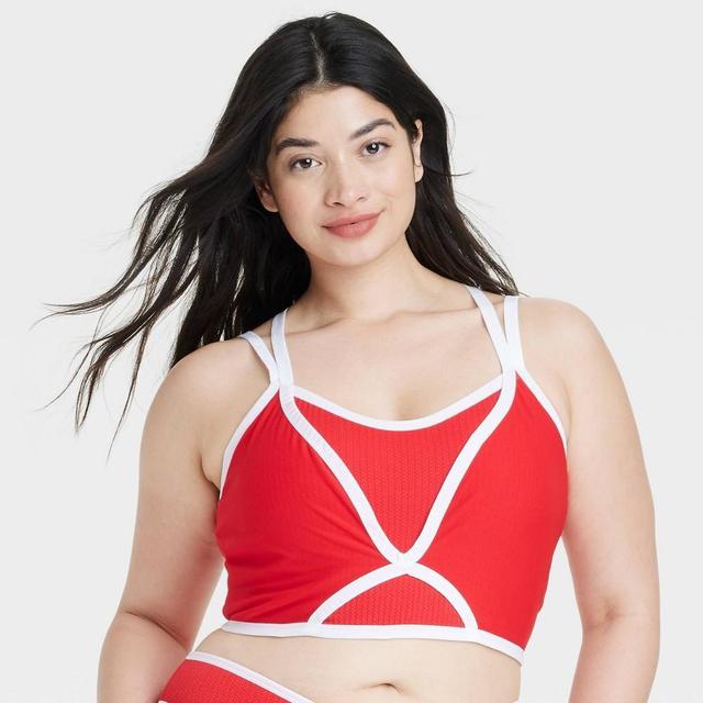 Womens Contrast Trim Layered Bralette - Colsie Lively Red 1X Product Image