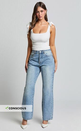 Bowie Jeans - Mid Rise Recycled Relaxed Denim Jeans in Light Blue Wash Product Image