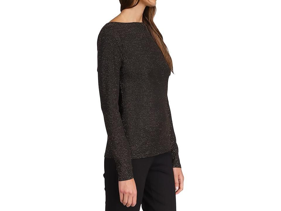 MICHAEL Michael Kors Metallic Long Sleeve Cowl Top (Black Women's Clothing Product Image