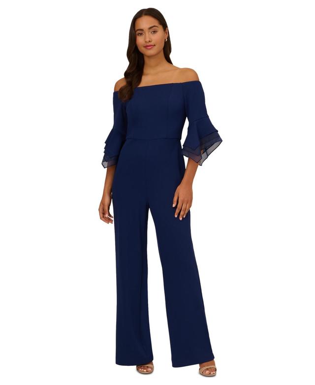 Adrianna Papell Off the Shoulder Wide Leg Organza Crepe Jumpsuit Product Image