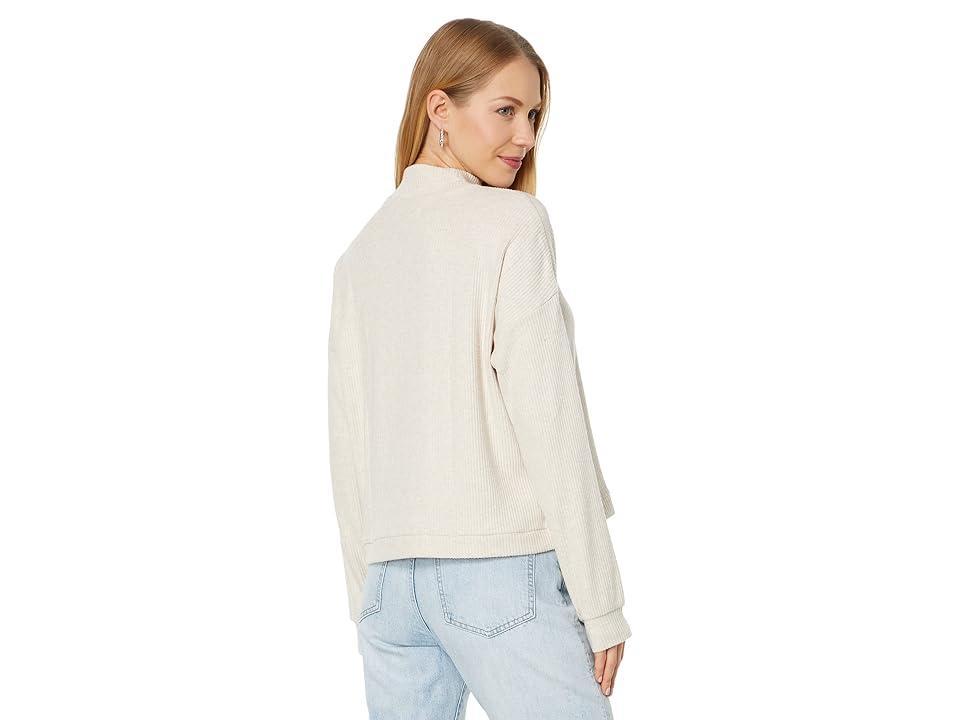 Lucky Brand Cloud Rib Bubble Mock Neck Top (Straw Heather) Women's Clothing Product Image