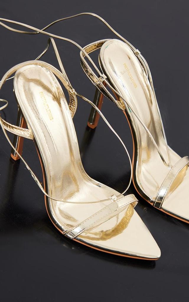 Gold Metallic Pu Point Toe Lace Up High Heeled Sandals Product Image