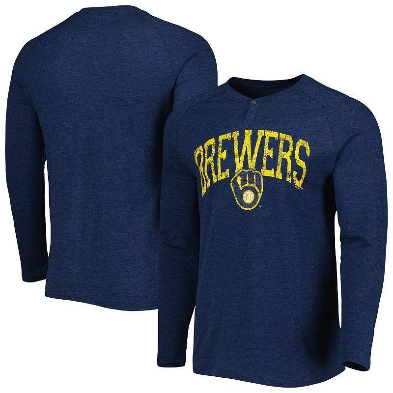 Mens Concepts Sport Heather Navy Milwaukee Brewers Inertia Raglan Long Sleeve Henley T-shirt Product Image