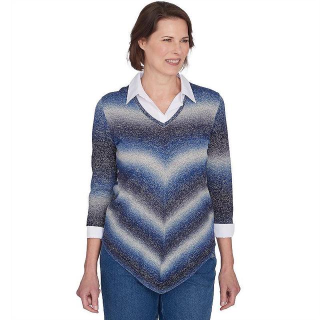 Womens Alfred Dunner Chevron Ombre Woven Sweater Blue Product Image