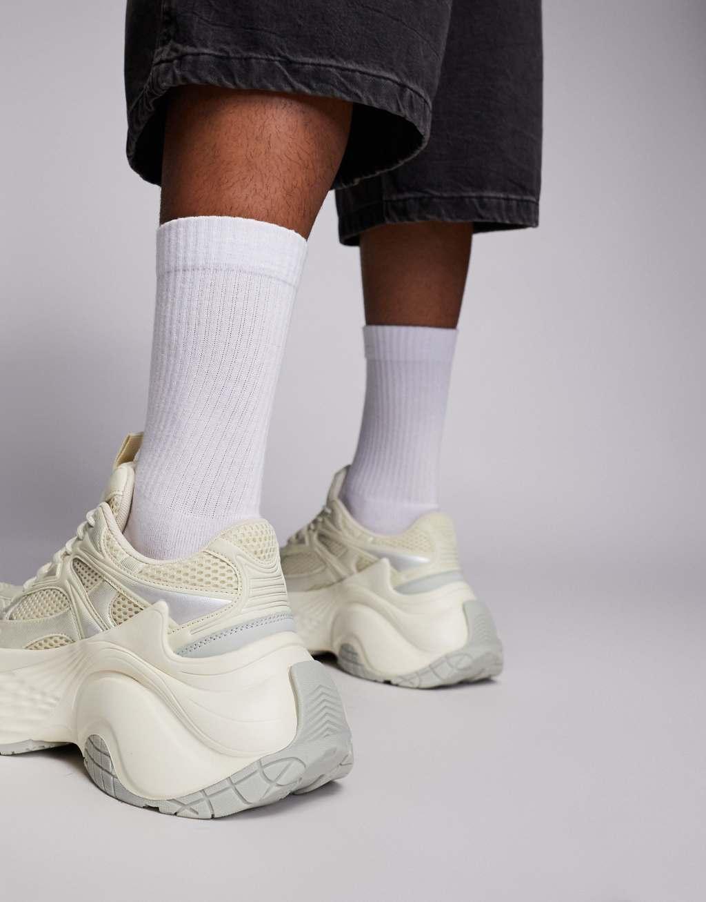 ASOS DESIGN chunky sneakers in white mesh and faux leather paneling Product Image