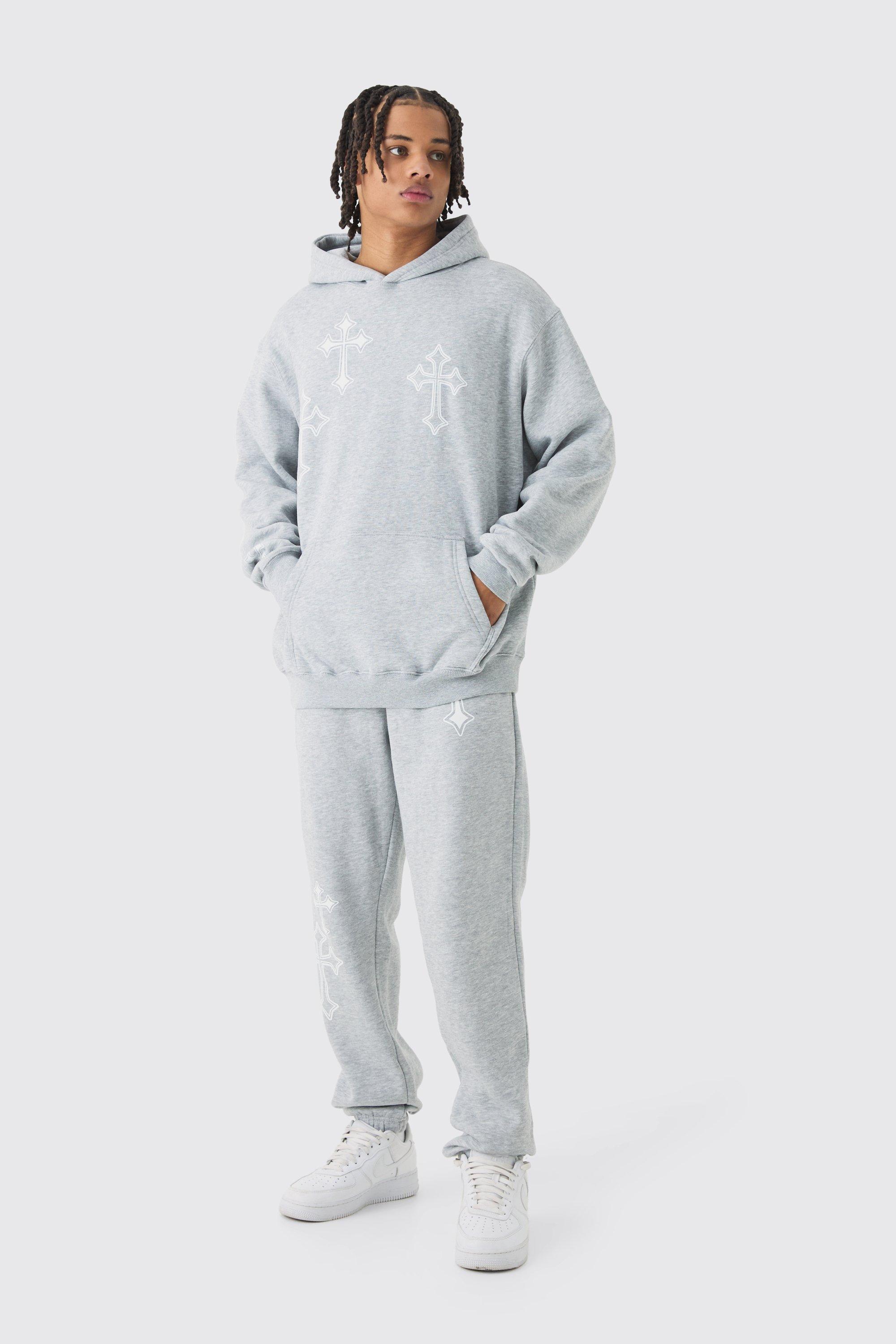 Oversized Washed Cross Print Tracksuit | boohooMAN USA Product Image