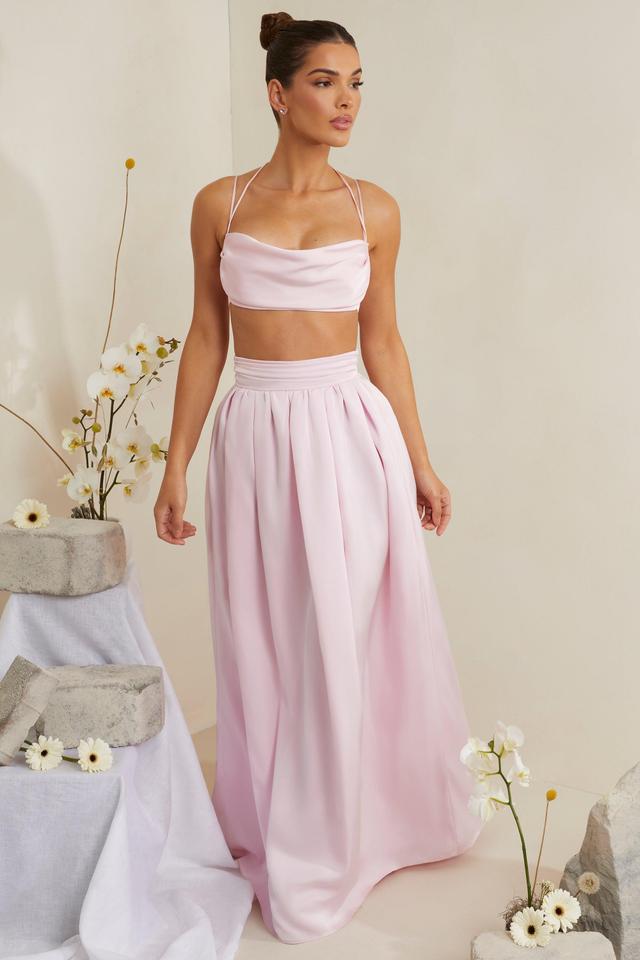 Pleated Heavy Satin Maxi Skirt in Pink Product Image