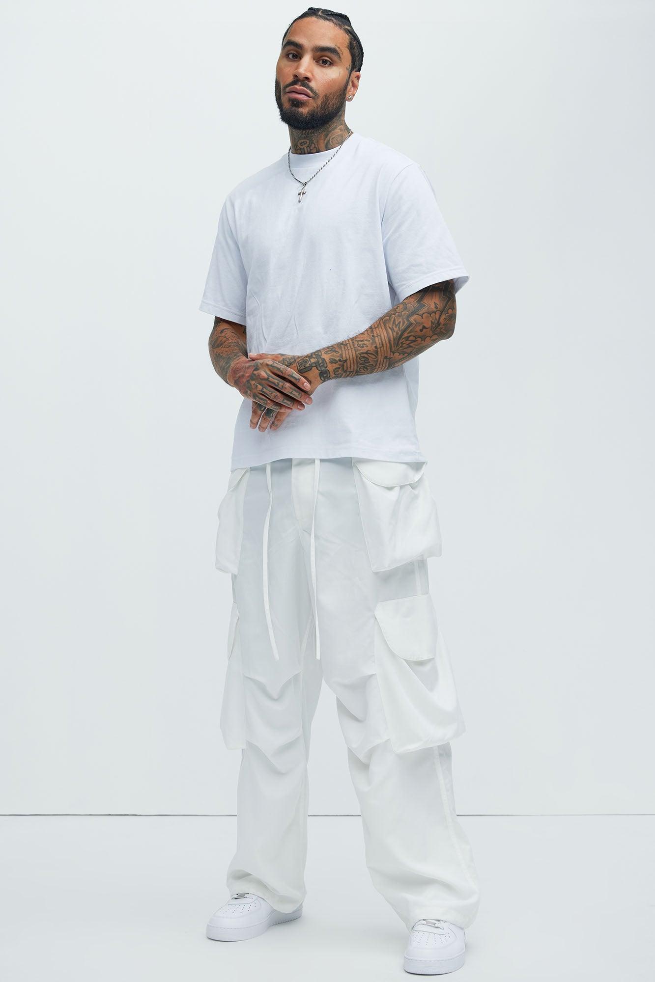 Angel Numbers Baggy Cargo Pants - White Product Image