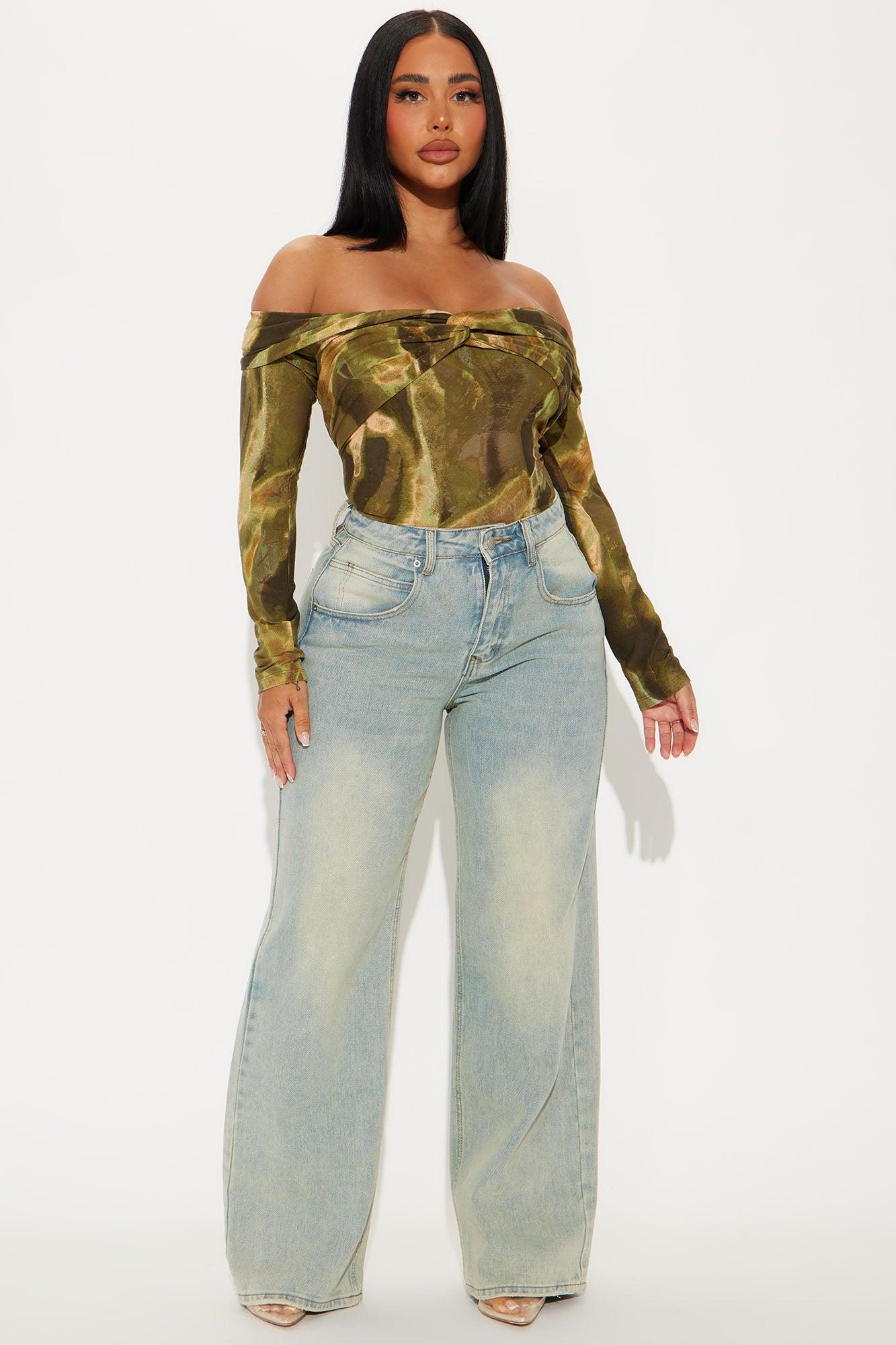 Giana Off Shoulder Bodysuit - Green/combo Product Image