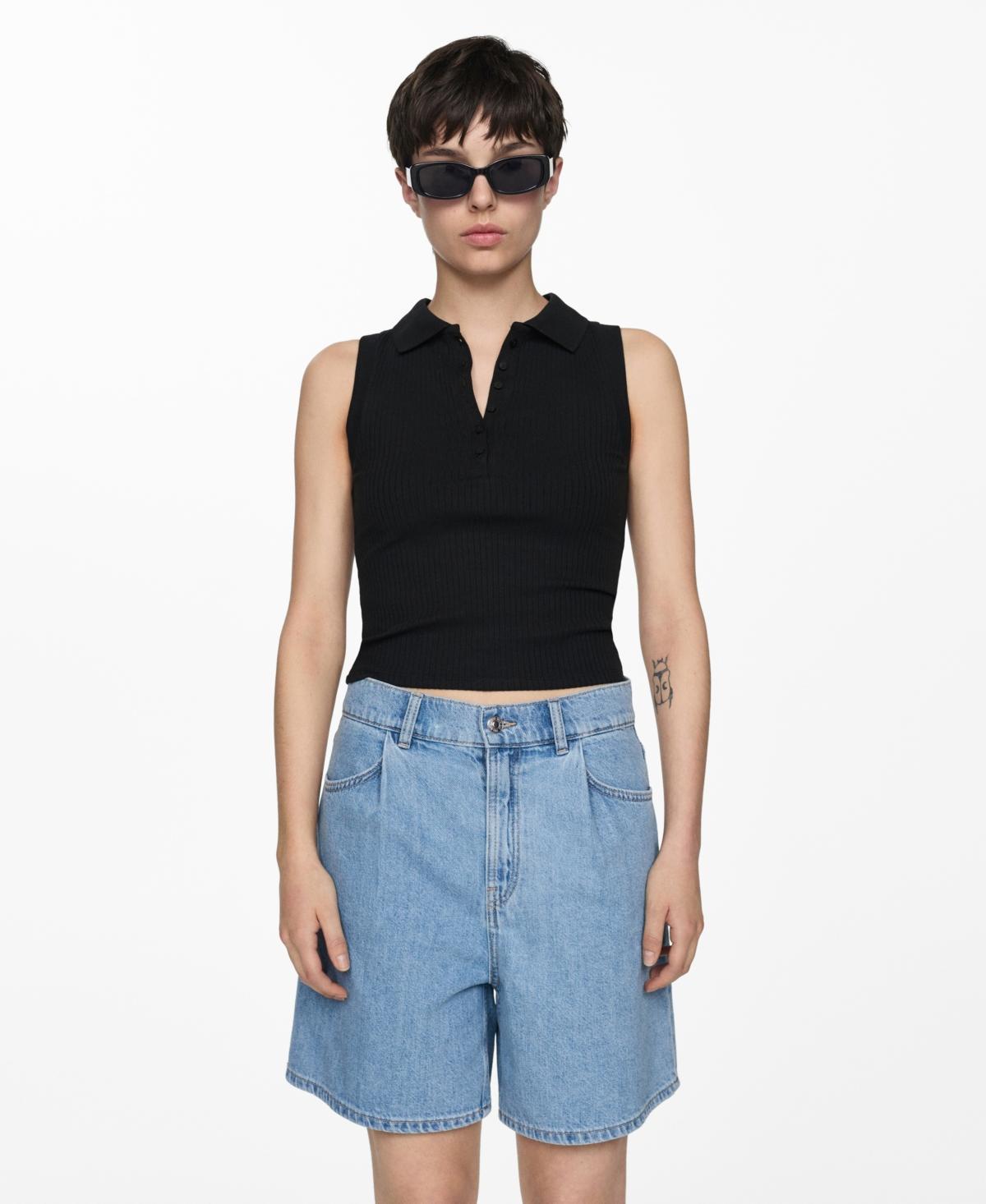 Mango Womens Pleats Detail Denim Shorts Product Image