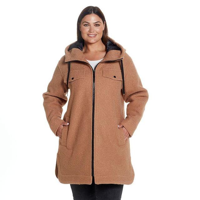 Plus Size Weathercast Zip Front Hooded Boucl Shacket, Womens Product Image