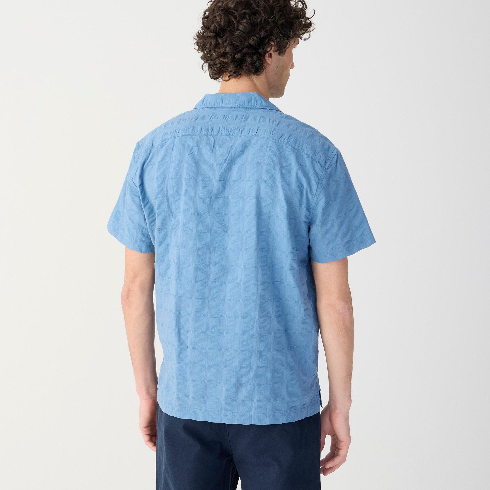 Short-sleeve textured cotton camp-collar shirt Product Image