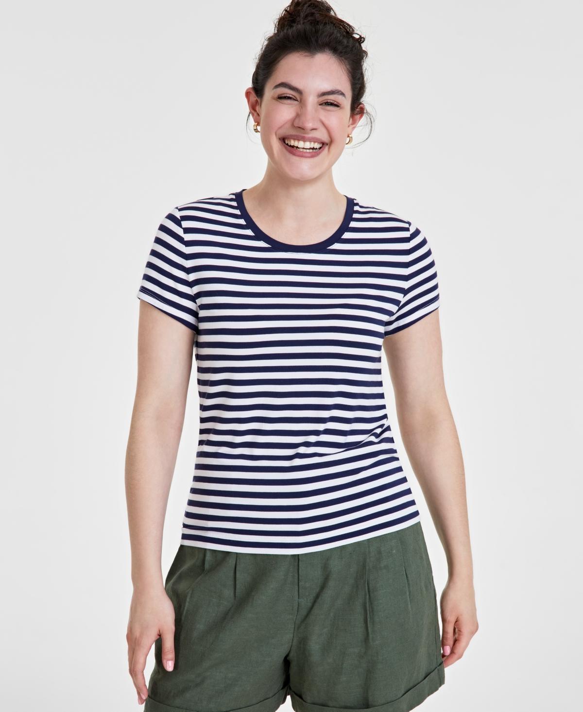 On 34th Womens Striped Cap-Sleeve T-Shirt, Created for Macys Product Image