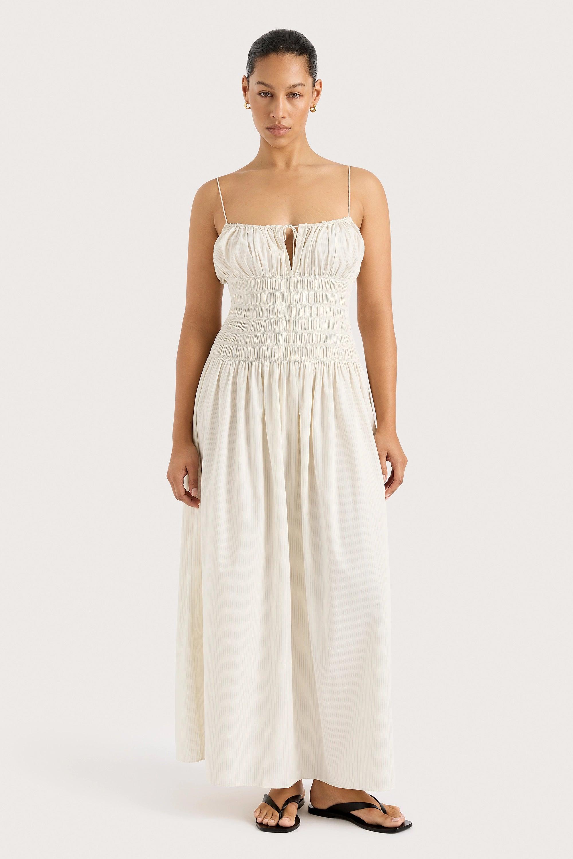 Aya String Maxi Dress Cream Pinstripe product image