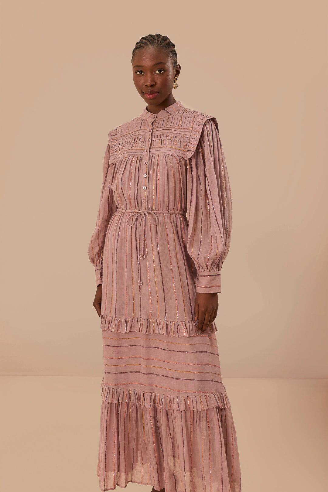 Light Pink Pleated Yoke Tiered Maxi Dress, PINK / XS Product Image