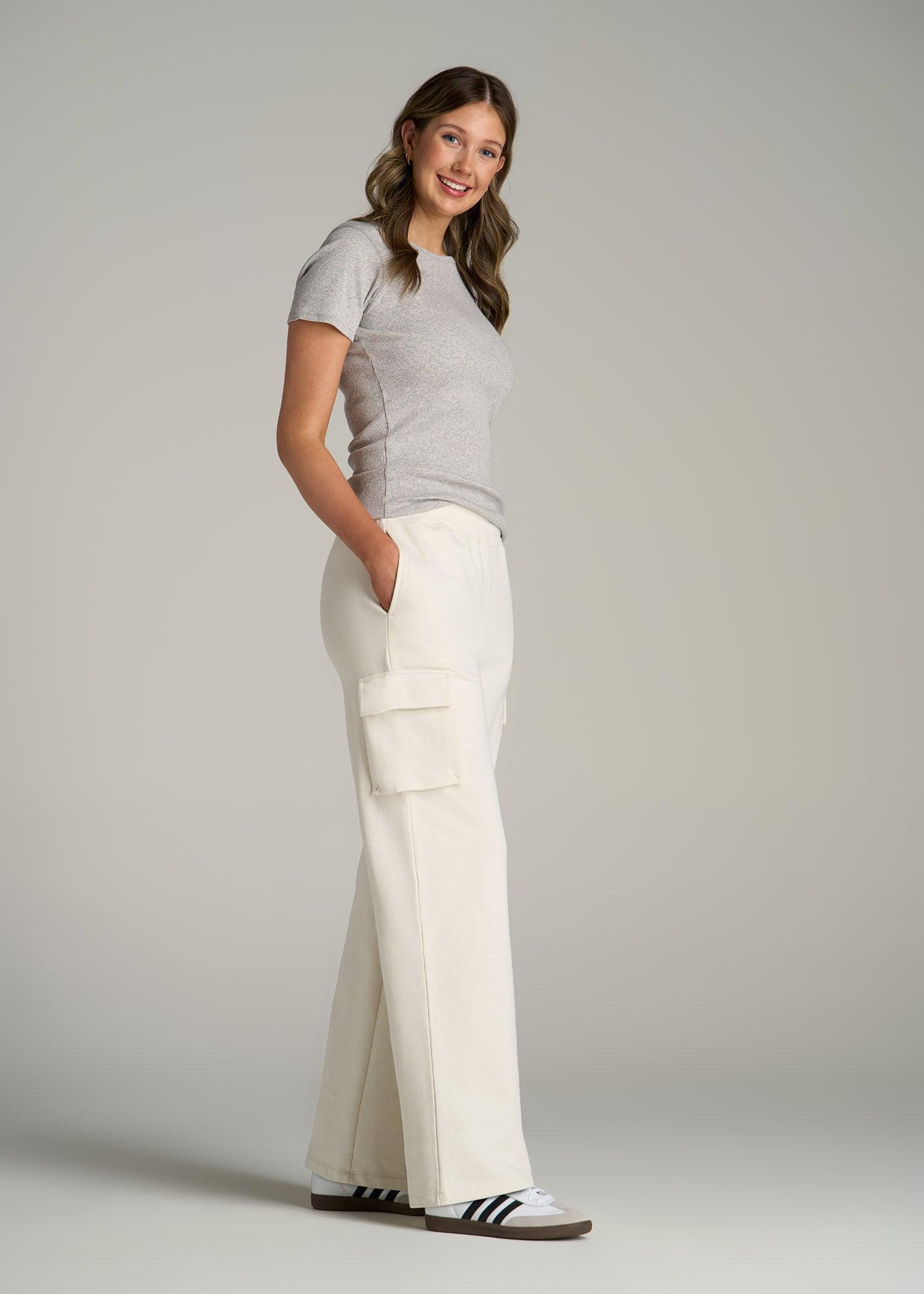 French Terry Wide Leg Cargo Sweatpants for Tall Women in Portobello Female Product Image