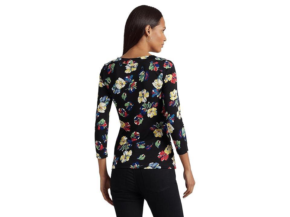 Lauren Ralph Lauren Floral Stretch Jersey Top Multi) Women's Clothing Product Image