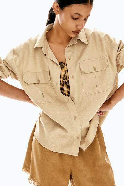 Oversized Linen-blend Cargo Shirt Product Image