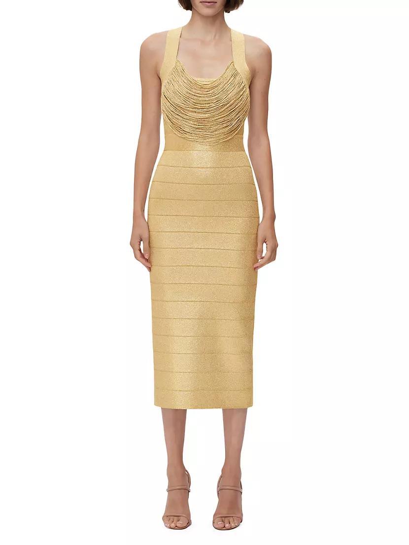 Disco Knit Fringe Bandage Midi-Dress Product Image