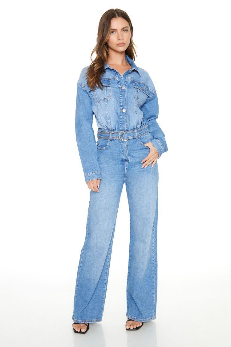 Belted Wide-Leg Denim Jumpsuit | Forever 21 Product Image