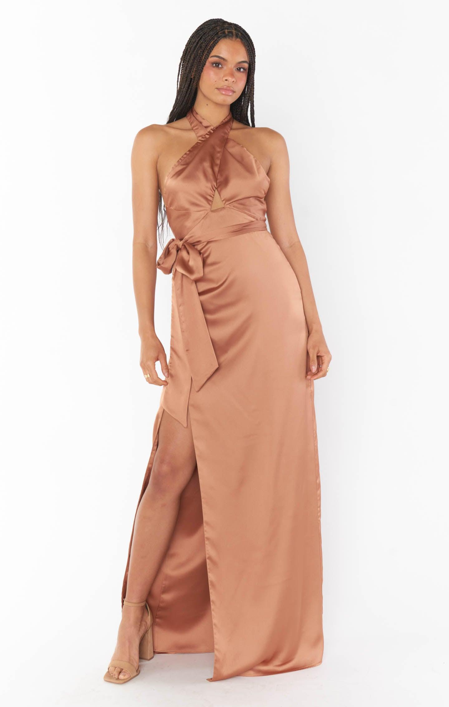 Adele Halter Maxi Dress ~ Copper Luxe Satin Product Image