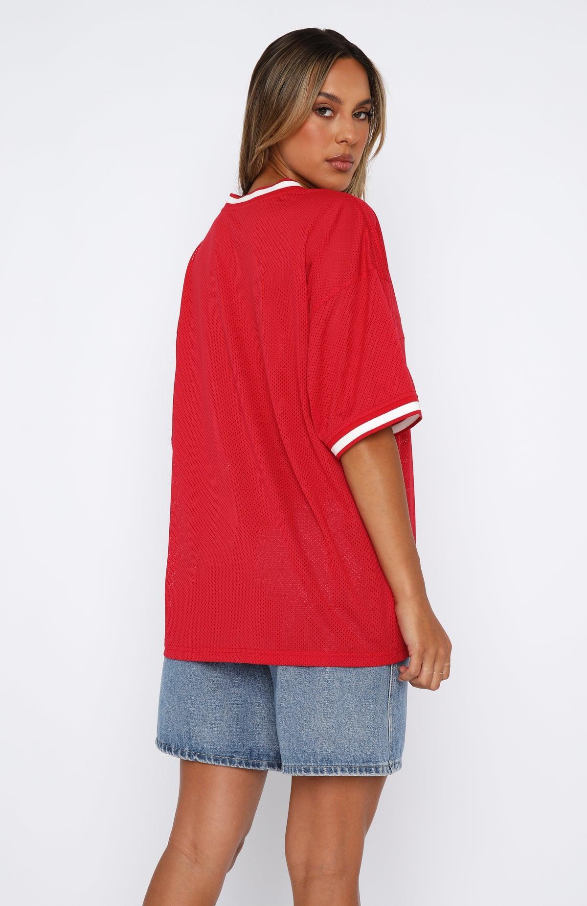 Moves To Make Oversized Sports Tee Red Product Image