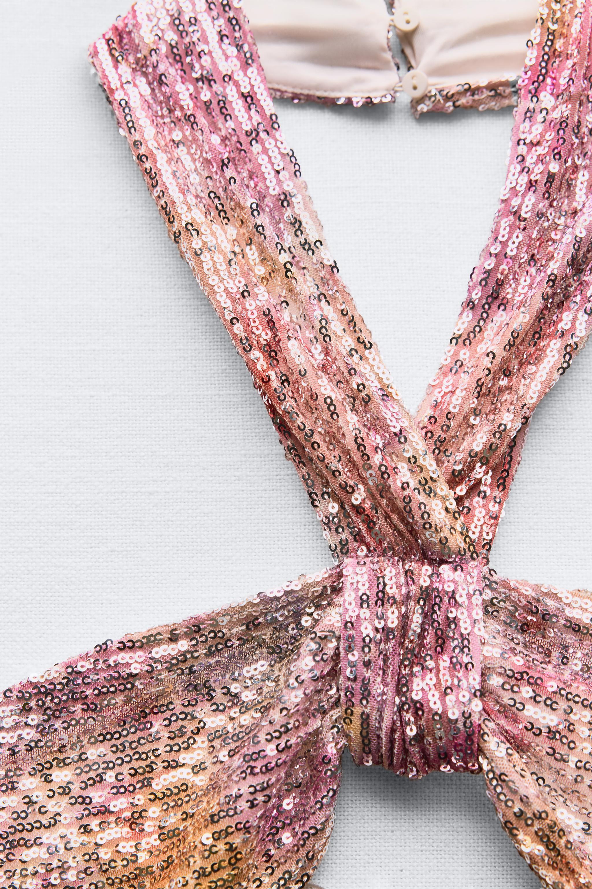 SEQUIN KNOTTED HALTER DRESS Product Image