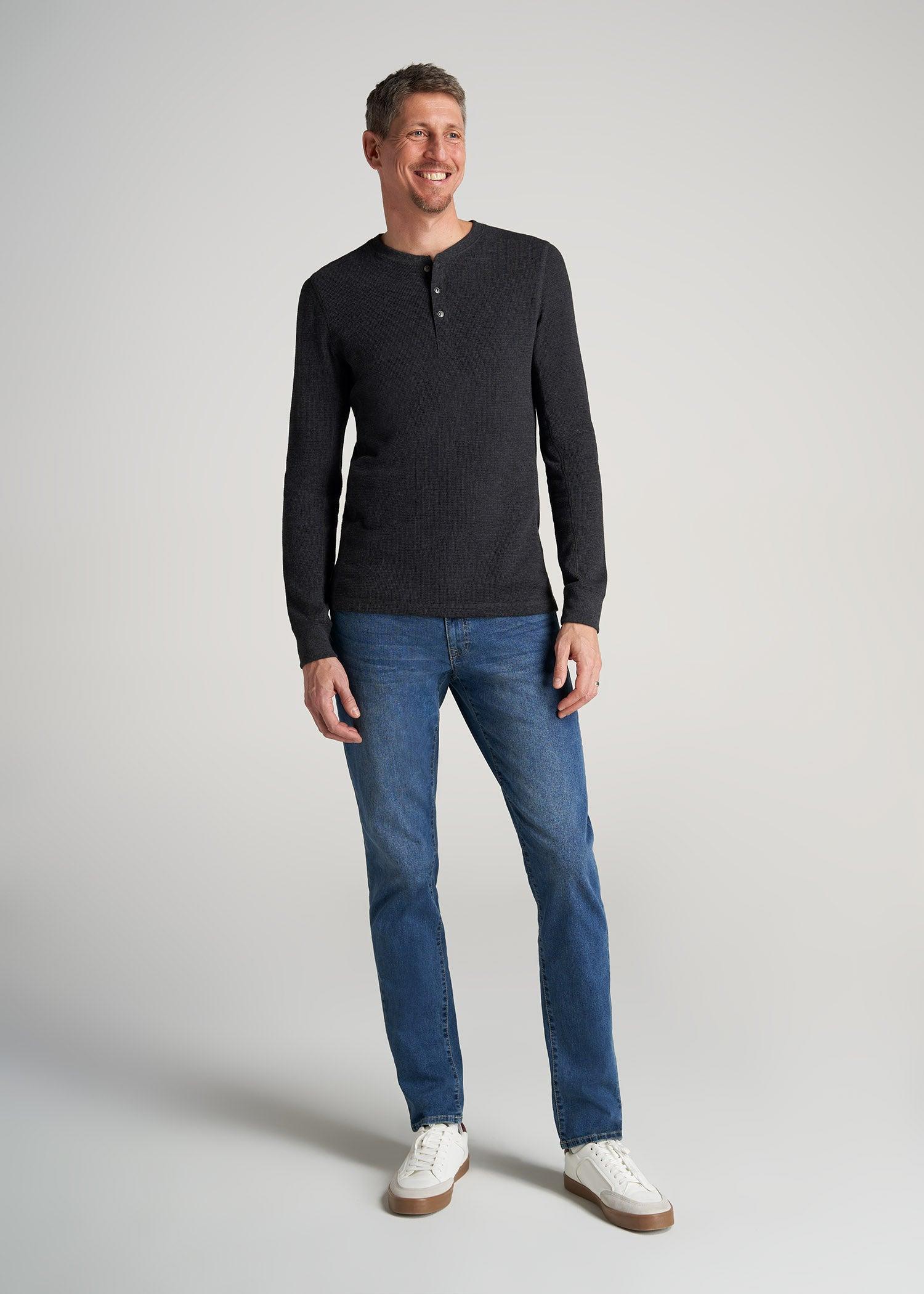 LJ&S Men's Tall Heavy Waffle Henley in Coal Mix Male Product Image