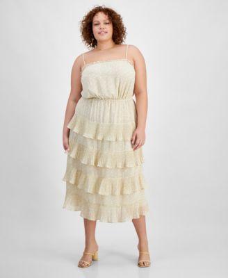 Trendy Plus Size Printed Ruffle-Trim Midi Dress Product Image