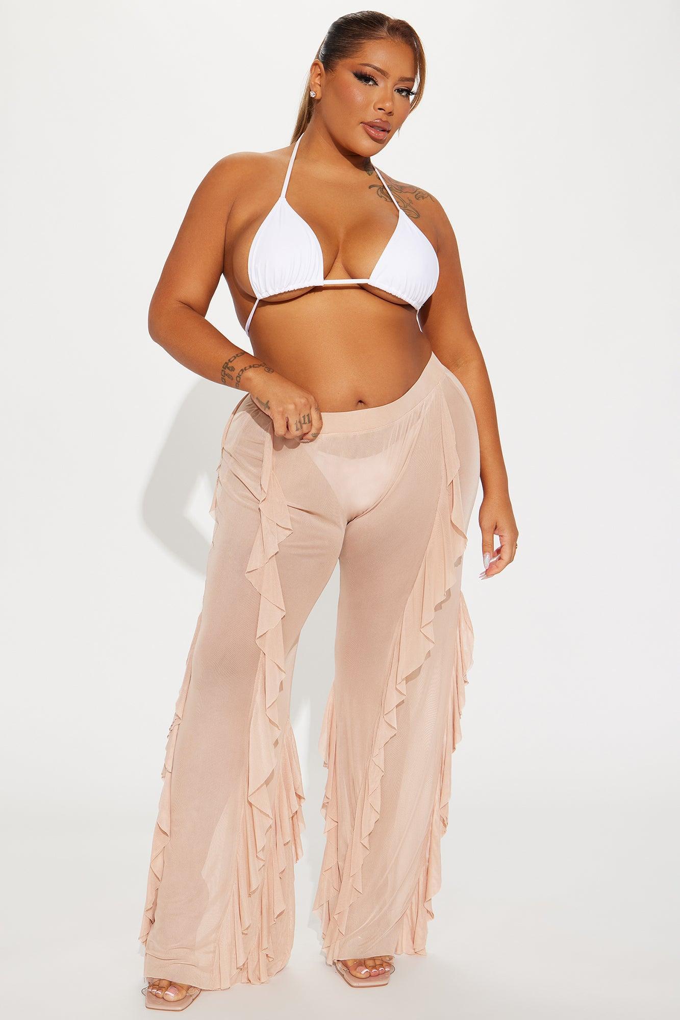 Celeste Ruffles Mesh Cover Up Pants - Mocha Product Image