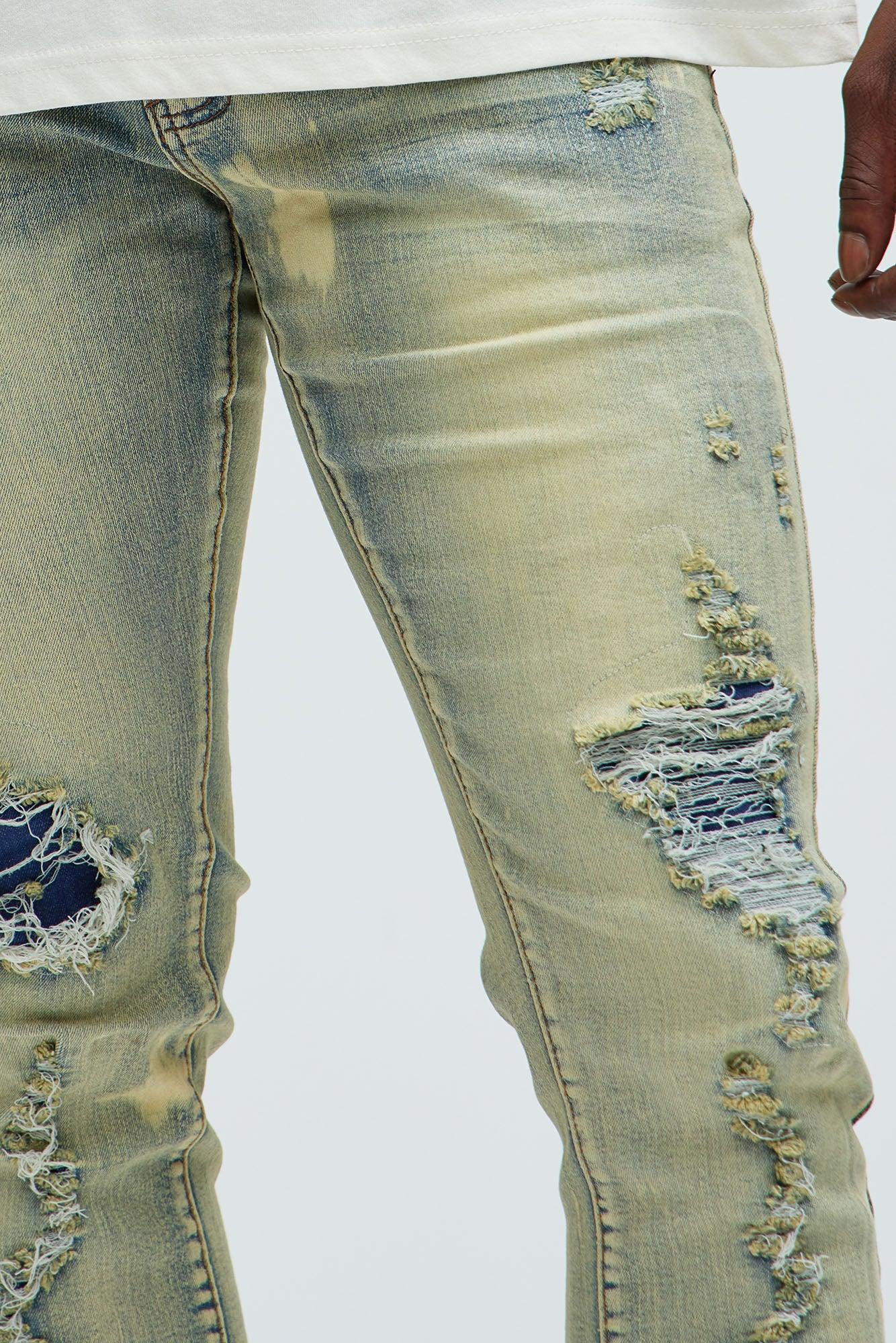 Bleach It With Fray Ripped Stacked Skinny Jeans - Vintage Blue Wash Product Image