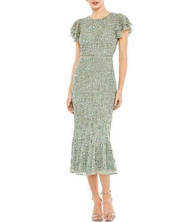 Womens Flutter Sleeve Beaded Midi Dress Product Image