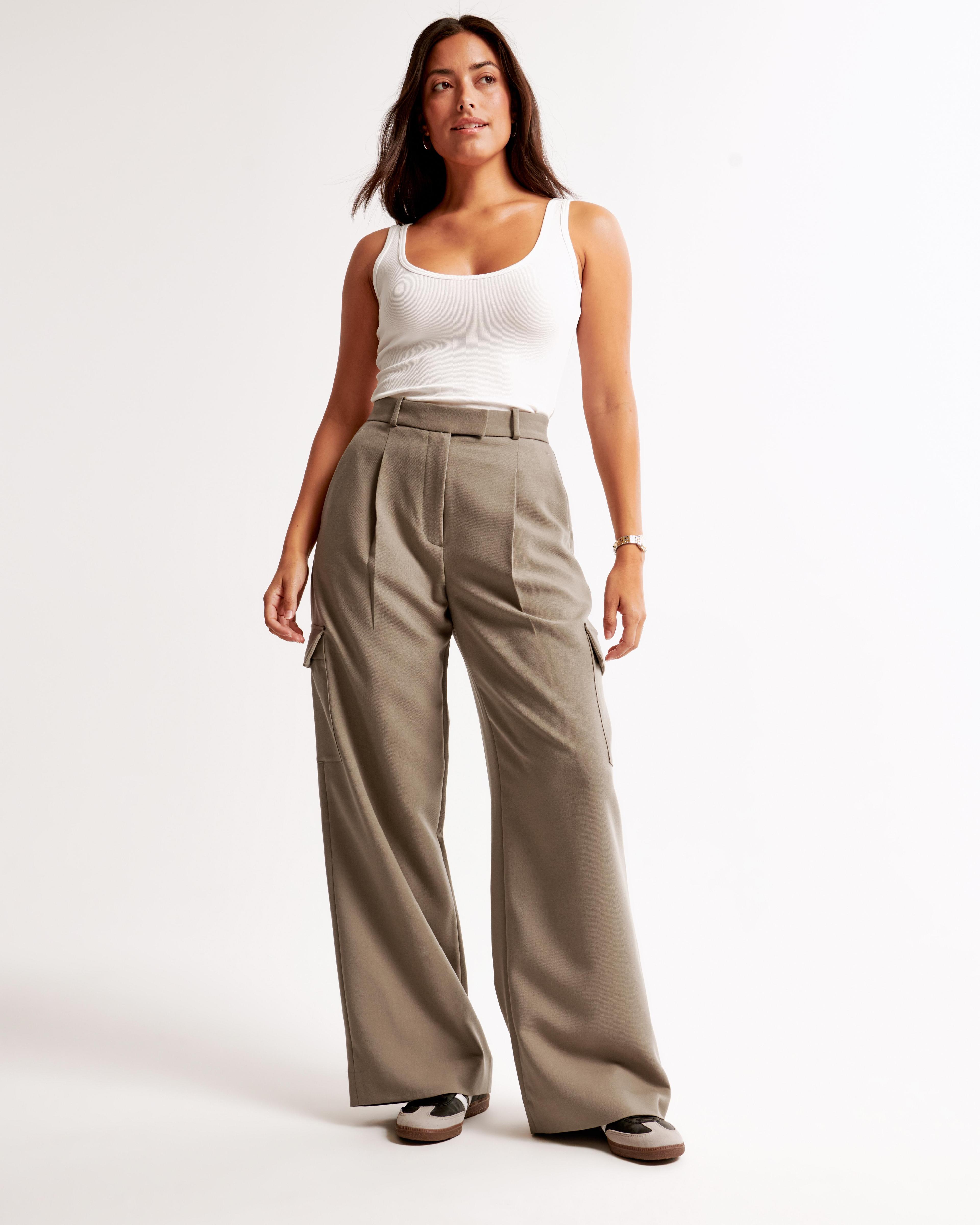 Curve Love A&F Harper Tailored Ultra Wide Leg Cargo Pant Product Image