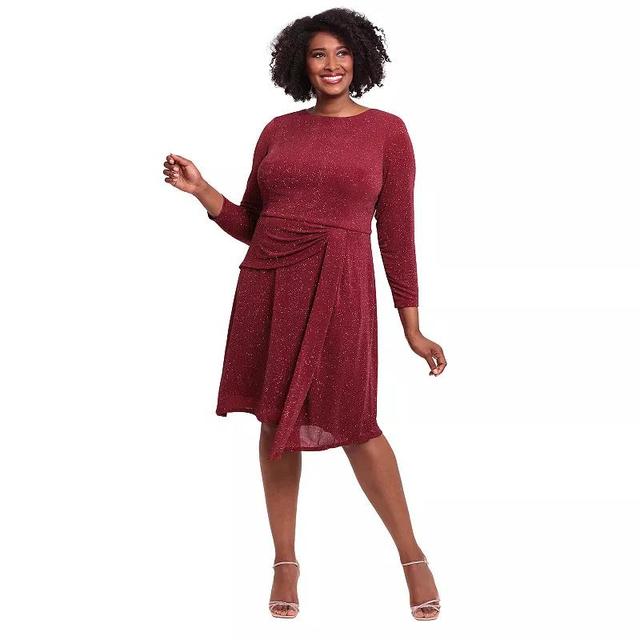 Plus Size London Times Sparkly Long Sleeve Drape Skirt Dress, Womens Product Image