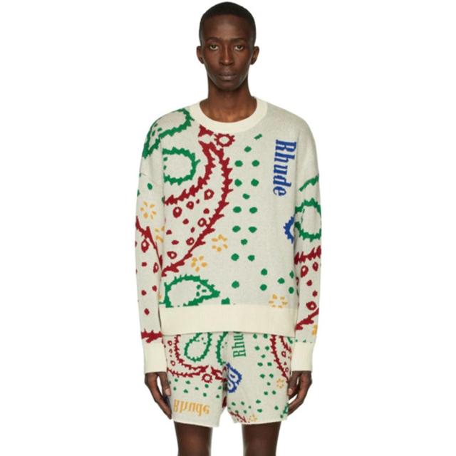 Merino Wool And Cashmere-blend Jacquard Sweater In Creme Multi Product Image