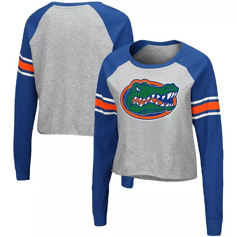 Womens Colosseum Heathered Gray/Royal Florida Gators Decoder Pin Raglan Long Sleeve T-Shirt Product Image