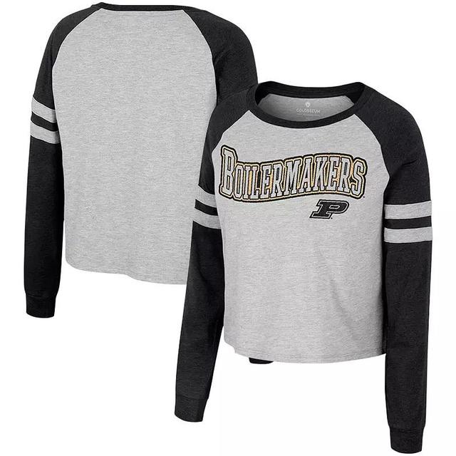 Womens Colosseum Heather Gray Michigan Wolverines Im Gliding Here Raglan Long Sleeve Cropped T-shirt Product Image