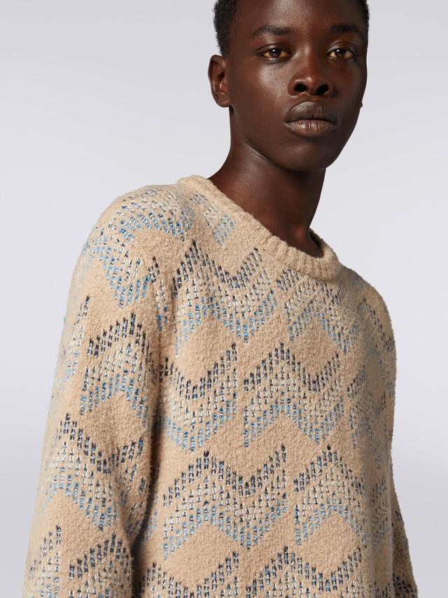 Cotton blend crew-neck sweater with zigzag pattern Beige | Missoni Product Image