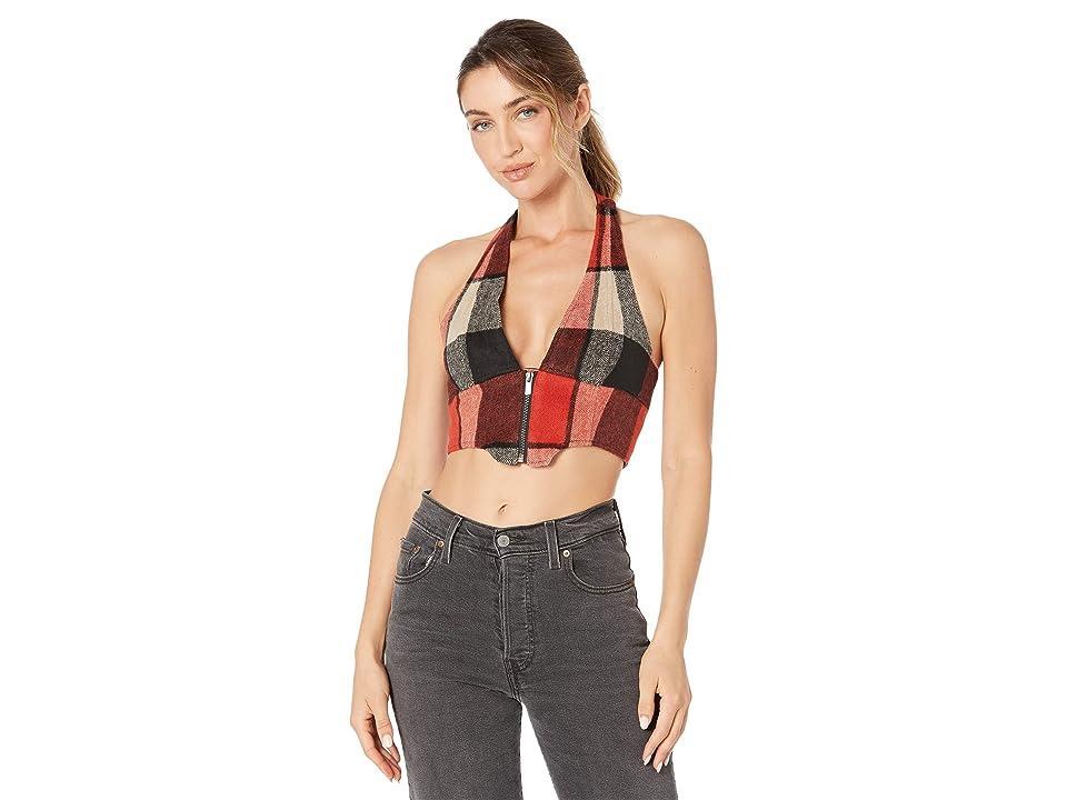 AFRM Neva Zip Corset Top (Red/Black/Tan Plaid) Women's Clothing Product Image