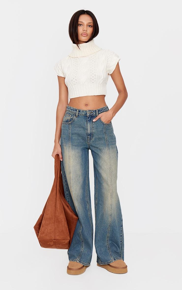 Vintage Washed Front Seam Detail Boyfriend Jeans product image