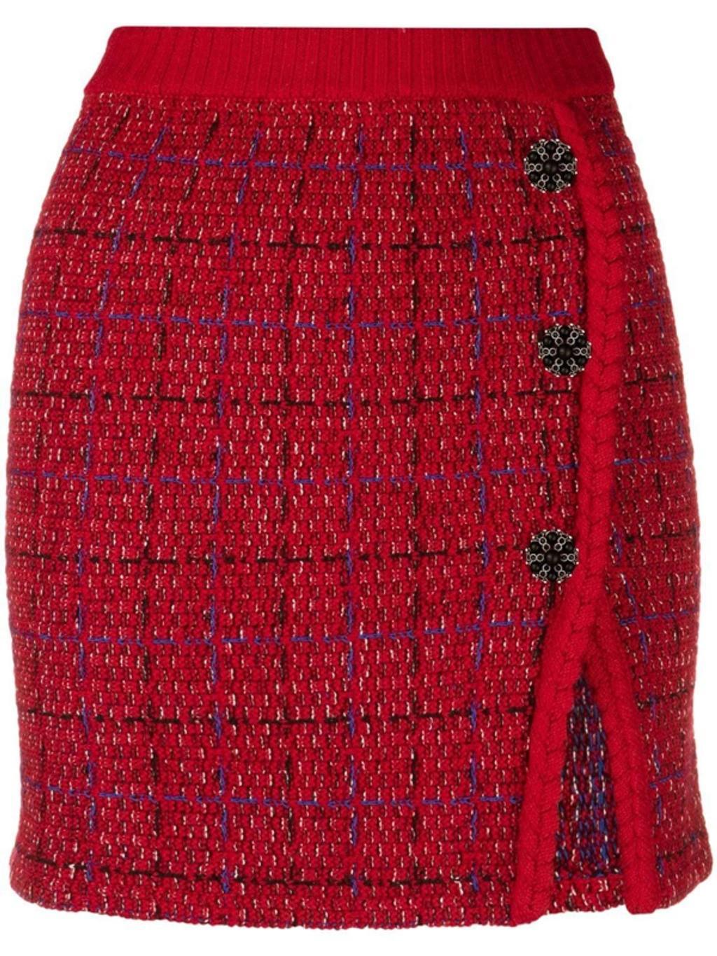 Self Portrait Melange Knit Mini Skirt In Red Product Image