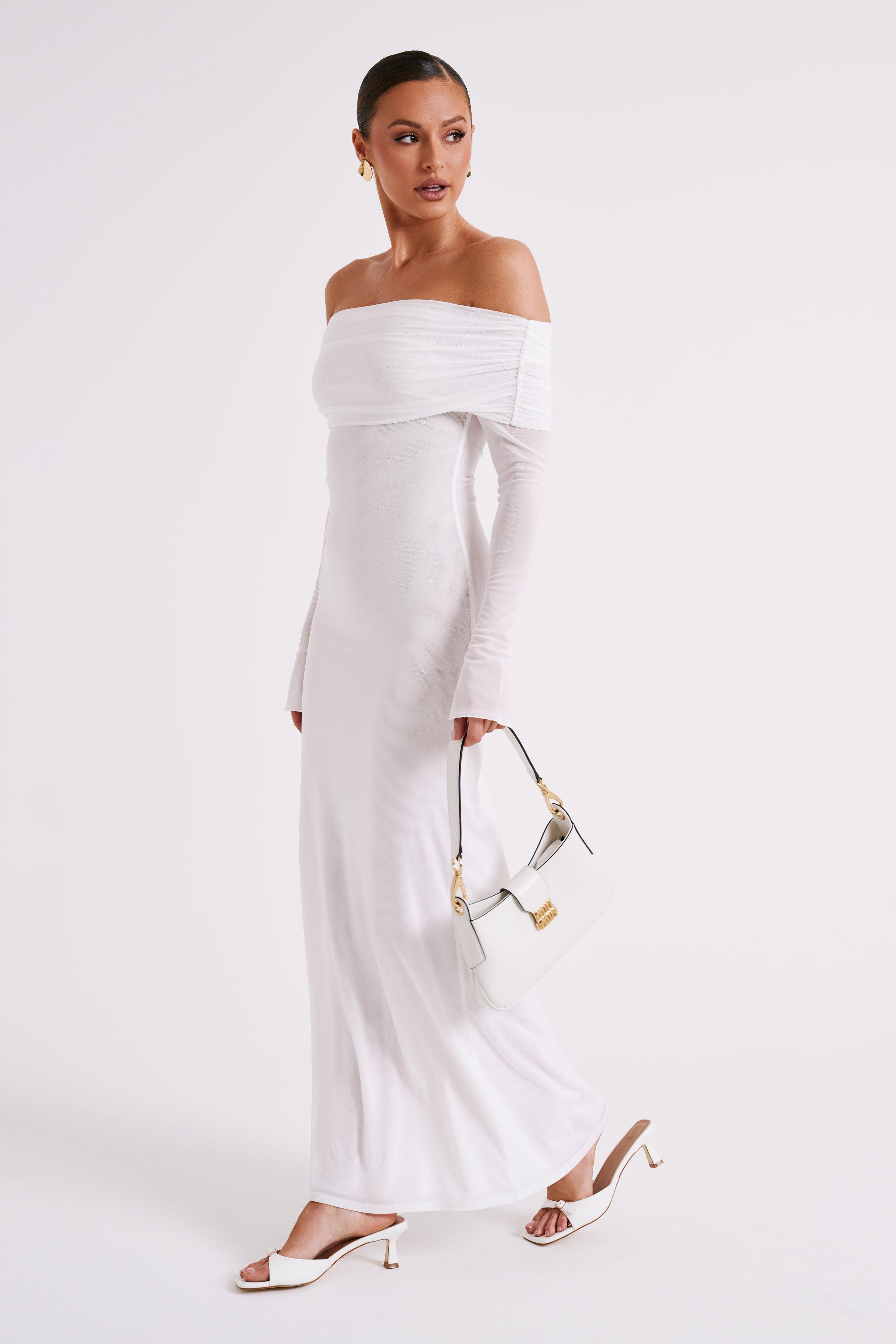 Josie Off Shoulder Mesh Maxi Dress - Ivory Product Image