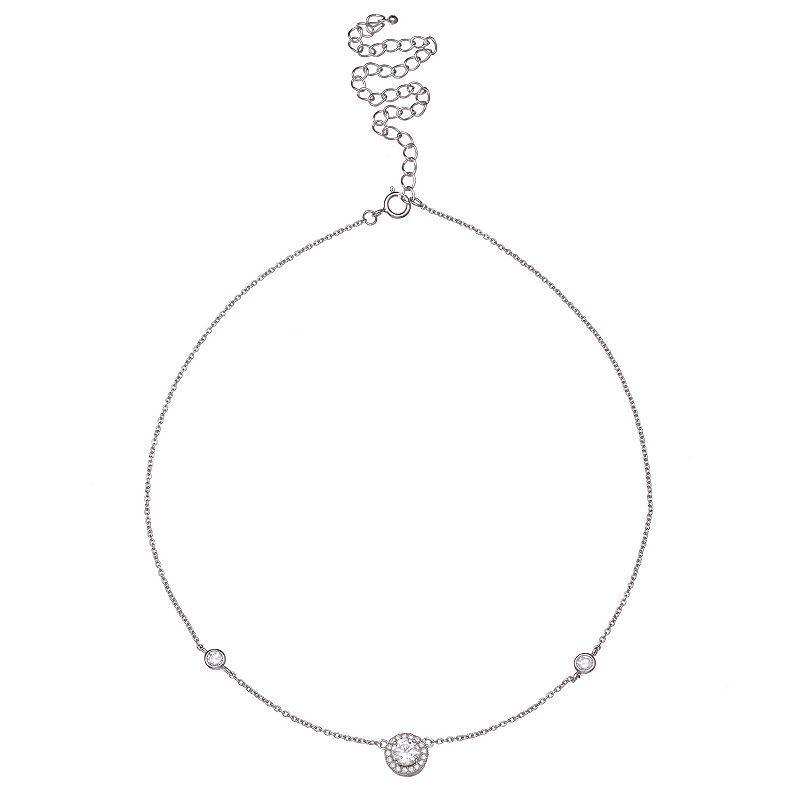 PRIMROSE Sterling Silver Cubic Zirconia Choker Necklace, Womens White Product Image