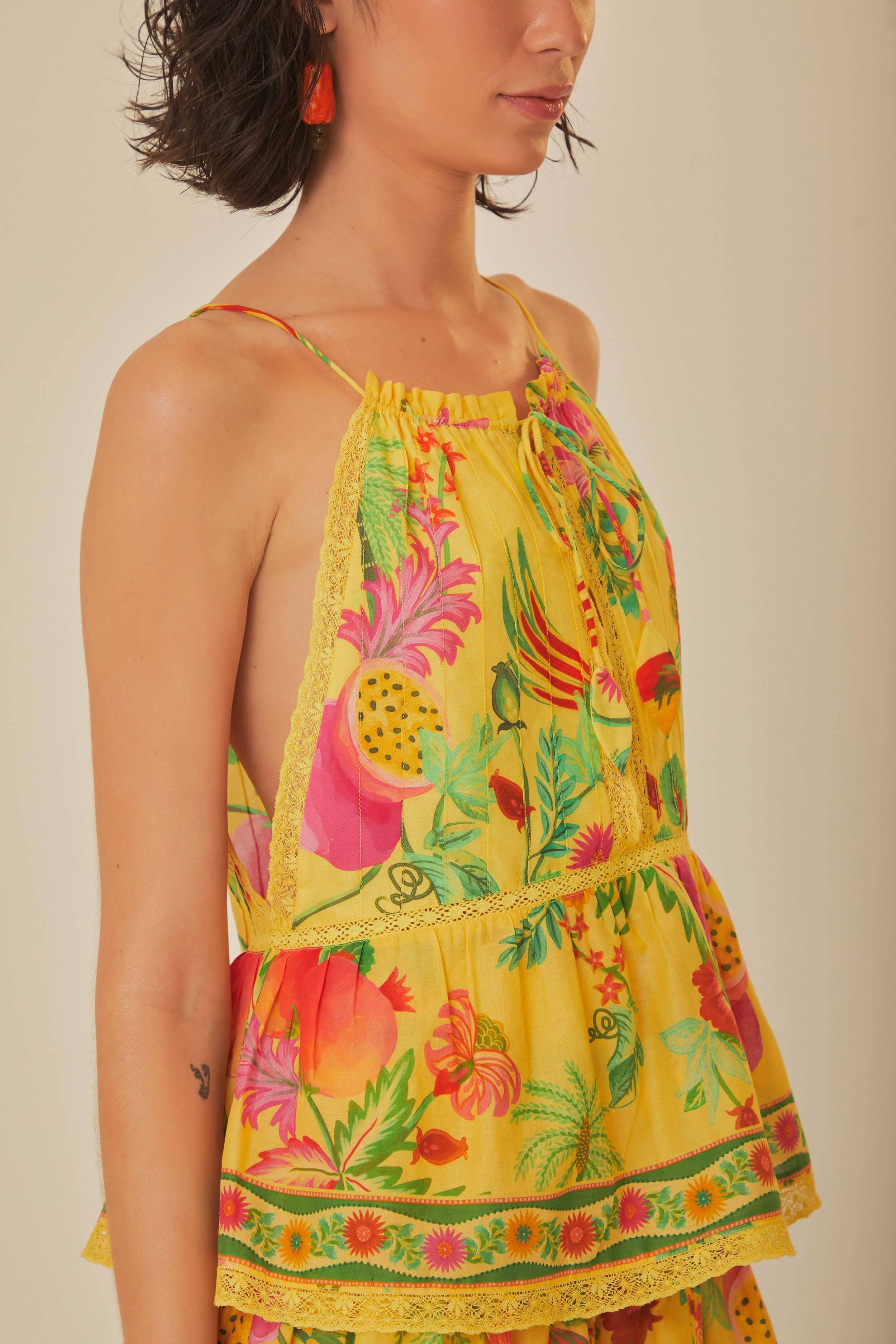 Yellow Delicate Fruit Garden Sleeveless Blouse Product Image