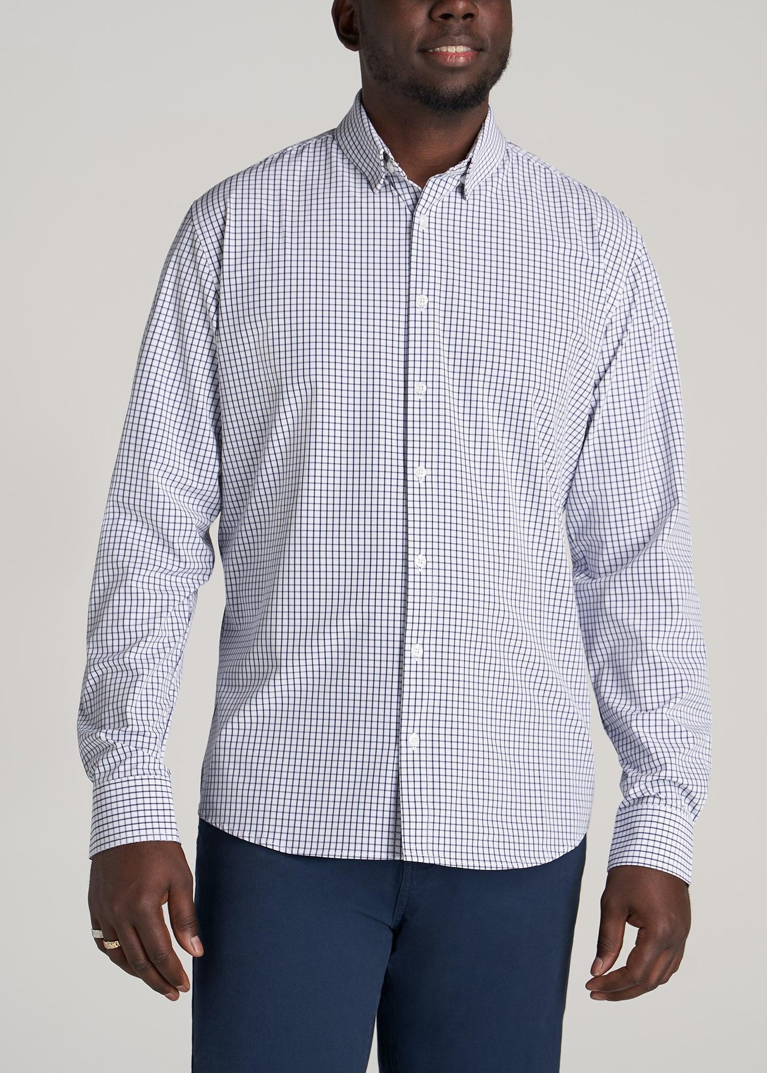 Traveler Stretch Dress Shirt for Tall Men in Navy Grid Product Image