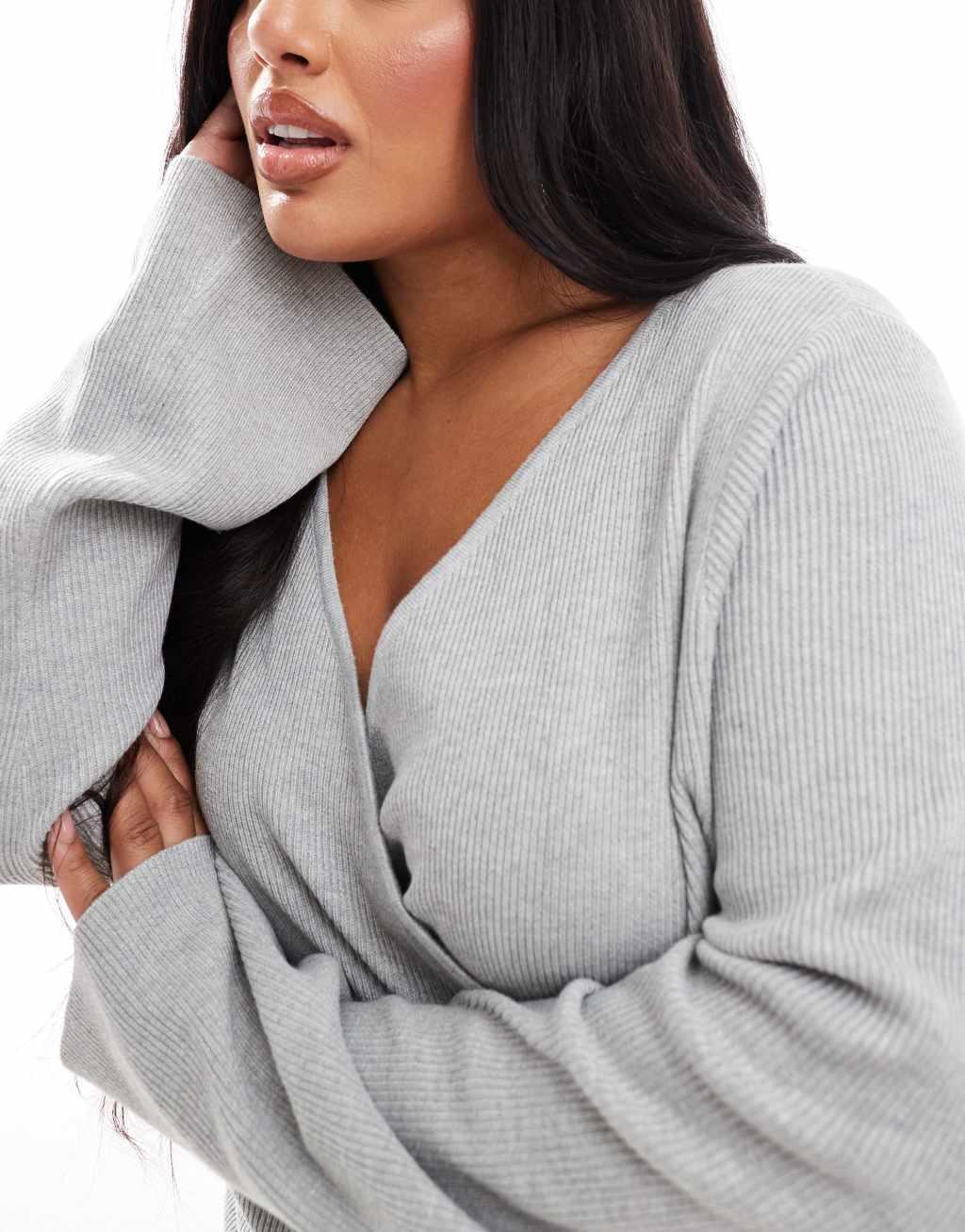 Pretty Lavish Curve wrap knit top in gray Product Image